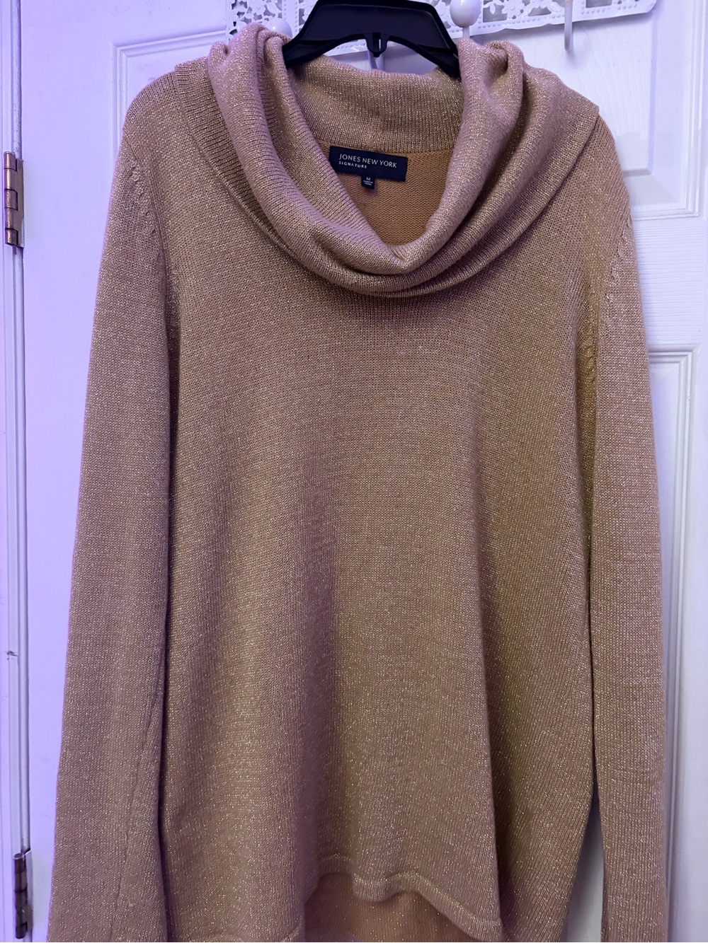 Jones New York Gold Shimmer Cowl Neck Sweater